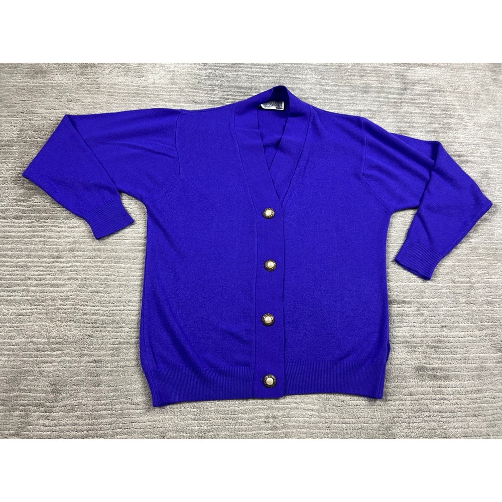 Designers Originals Cardigan Womens ML Blue Vintage V-Neck Pearl Button Knit USA